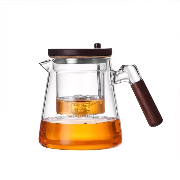 Tipod (tipot) elegant din sticlă transparentă borosilicată, cu o capacitate de 600 ml